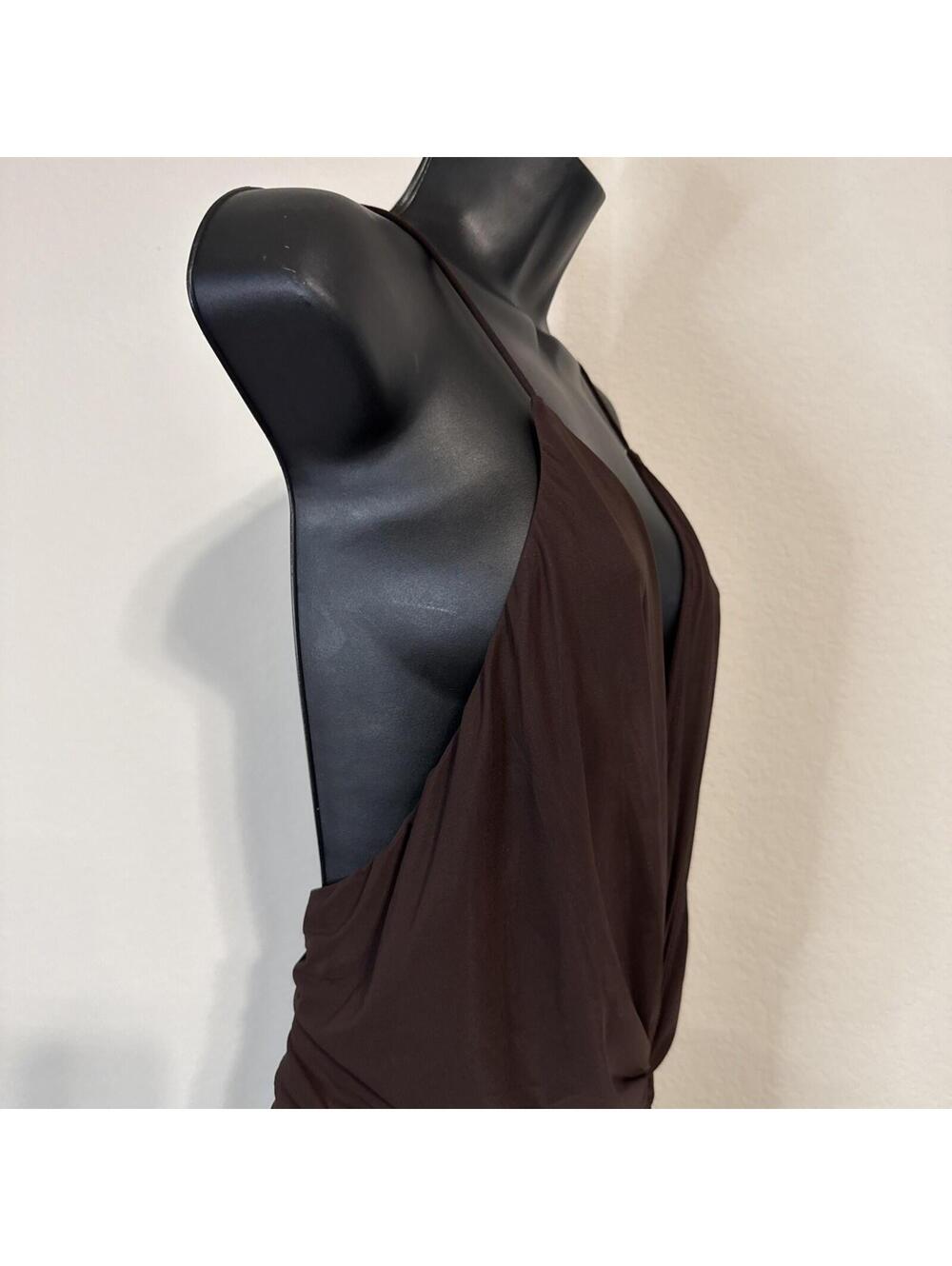 Ronny Kobo Anya Spaghetti Strap Brown Ruched Maxi Cocktail Dress - XL - Picture 7 of 12